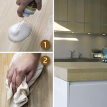 Verarbeitung und Anwendung WoCa Oelmousse Mit Oelmousse lassen sich Arbeitsplatten und Holzm�bel �lbehandeln.